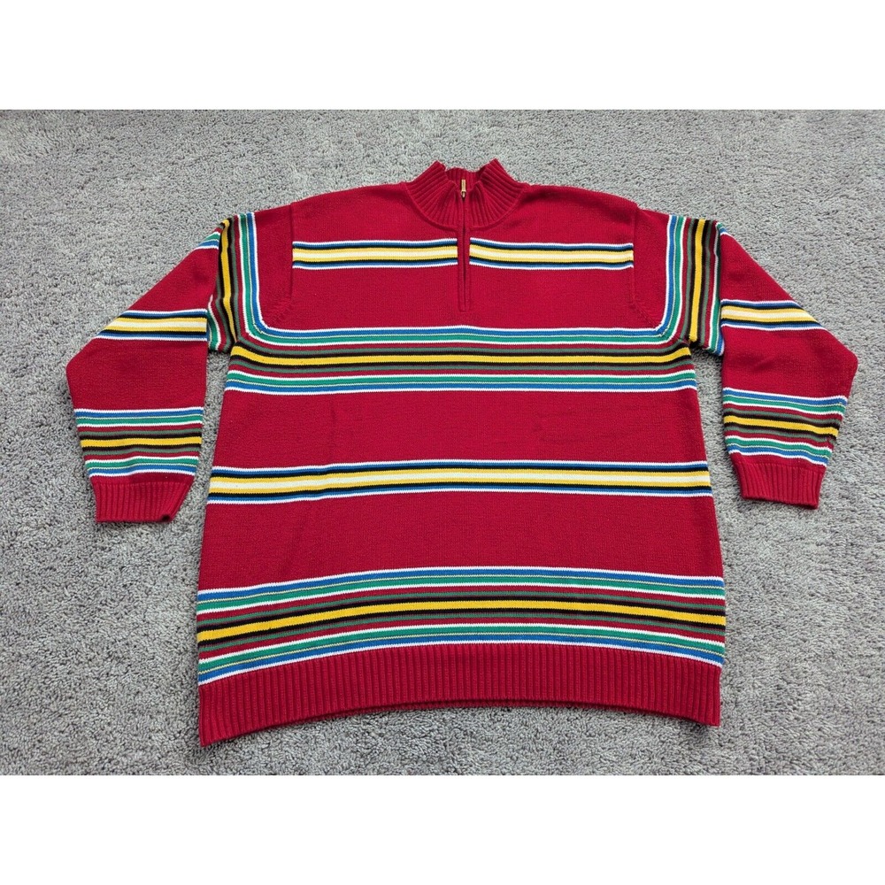 Lauren Ralph Lauren Sweater Mens 2X Pullover 1/4 Zip Knit Striped Red